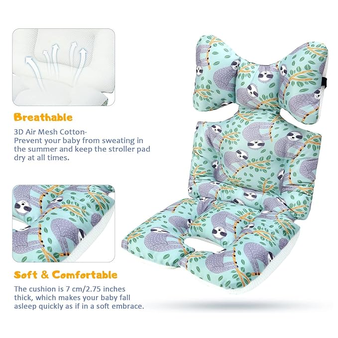 Universal Baby Stroller Cushion Pad for Toddler 3D Air Mesh Baby Seat Pad Liner for Stroller Soft and Breathable Pram Pushchair Baby Stroller Cushion Seat Liner for Baby （Sloth）