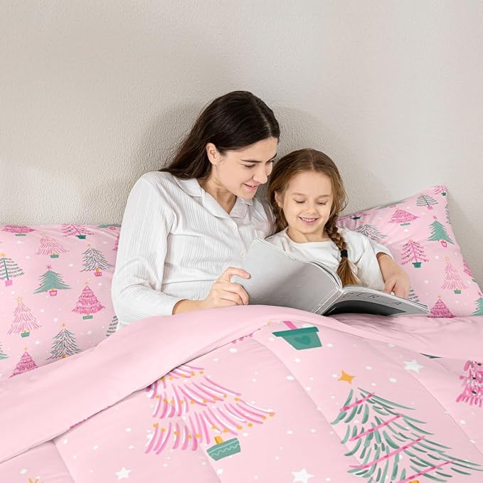 Feelyou Xmas Comforter Set Full Size Christmas Tree Bedding Set for Kids Boys Girls Christmas Decor Duvet Quilt New Year Gift Bedroom Decor Microfiber 3 Pcs with 2 Pillow Cases