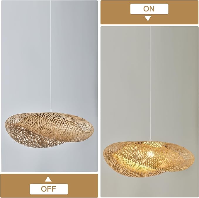 Bamboo Chandelier 32.25 Inch Extra Large Rattan Chandelier, Hand Woven Bamboo Rattan Pendant Lights Wicker Hanging Light Fixture with Adjustable Height for Kitchen Island Living Room Dining Room Bar