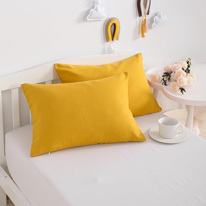 NTBAY Microfiber Toddler Pillowcases with Envelope Closure, 2 Pack 100% Brushed Microfiber Soft Travel Kids Nursery Pillow Cases, 14"x20" Fits Pillows Sized 12"x16" 13"x18" 14"x19", Ginger Yellow