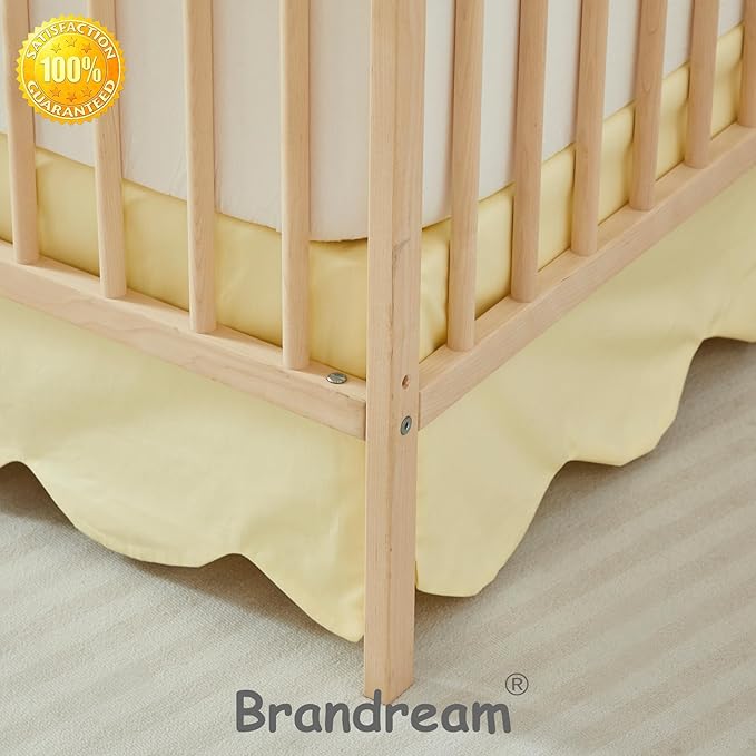 Brandream Scallop Edge Cotton Crib Skirt Toddler Bedskirt Baby Nursery Crib Bed Skirt Boho Bohemian Neutral Solid Color Light Yellow Farmhouse Chic Bedding Skirt
