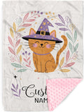 Personalized Halloween Blanket for Baby Girls, Custom Baby Blanket with Name, Cat Design Soft Minky Dot Blanket, Halloween Decor Christmas Birthday Gifts for Kids Toddlers