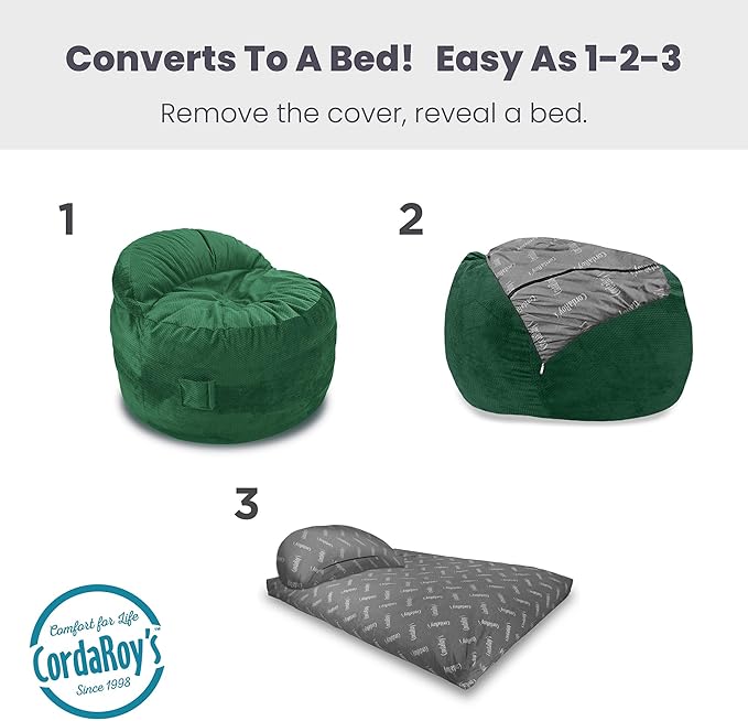 CordaRoy's NEST Adult Gaming Bean Bag Chair-Convertible Bean Bag Chair -Washable Chenille Cover with Pockets-for Living Room,Basement-Full Size-Rainforest|Made in The USA