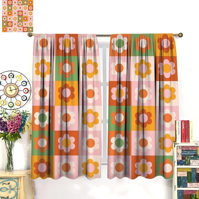 70s Flowers Curtains,Vintage Cute Colorful Abstract Floral for Girls Kids Bedroom Bathroom Curtains Window,Trendy Groovy Funky Novelty Home Window Treatments Drapes 84"" W X 84"" L, Style-5