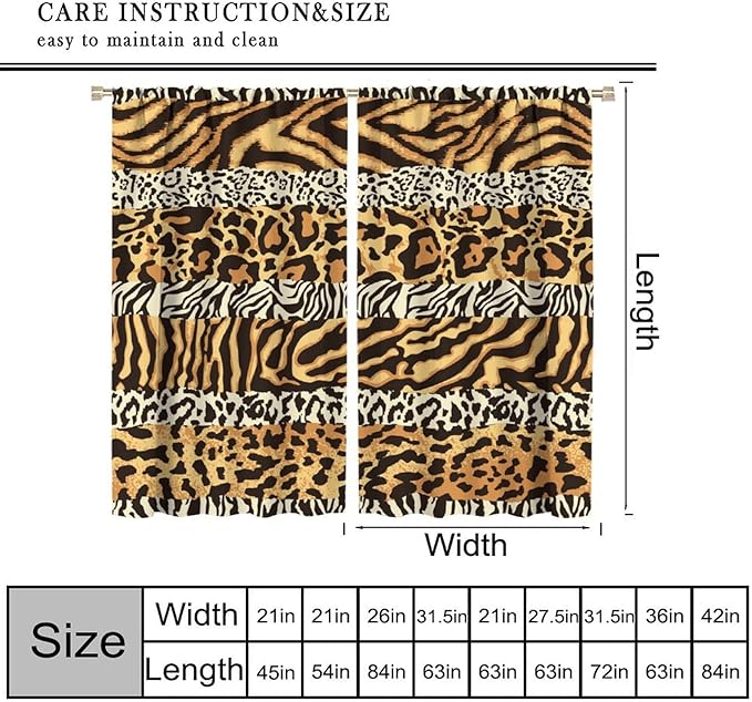 Leopard Print Blackout Curtains, Wild Animals Print African Tropical Skins Window Treatments for Bedroom Living Room 42" W X 45" L