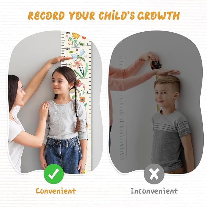 Personalized Name Growth Chart Wall Decor for Kids – Canvas Removable Height Chart Measuring Ruler 59" x 7.9" (Flower Birds)