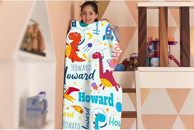 Dinosaur Lover Personalized Blanket with Custom Baby Dinosaur Custom Name Flannel Blanket Soft Throw Meaningful Gift for Toddlers Girls Boys Kids Pets 50 * 40" S for Kid