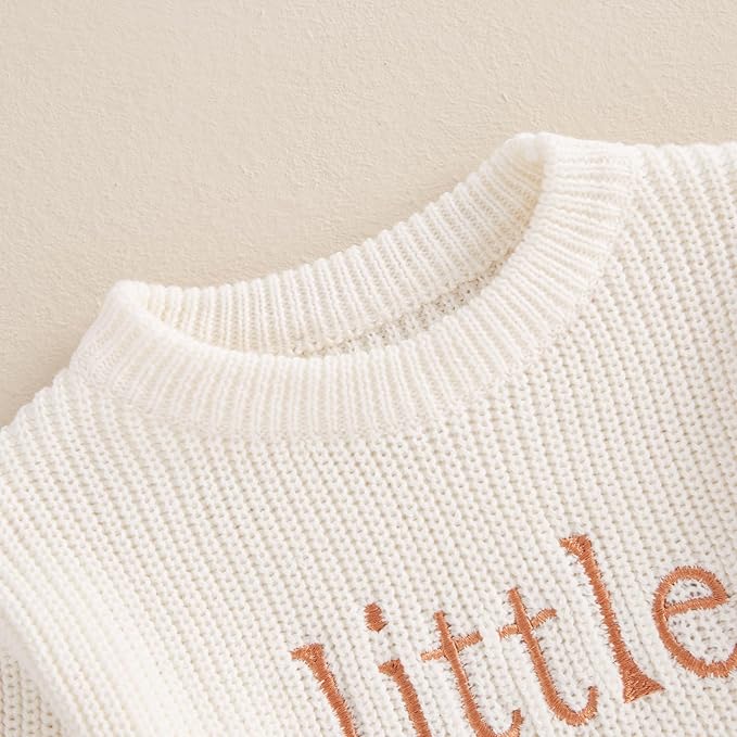 Lesimsam Newborn Baby Boy Girl Valentines Day Outfit Oversized Embroidery Long Sleeve Knit Sweater Bubble Romper Bodysuit
