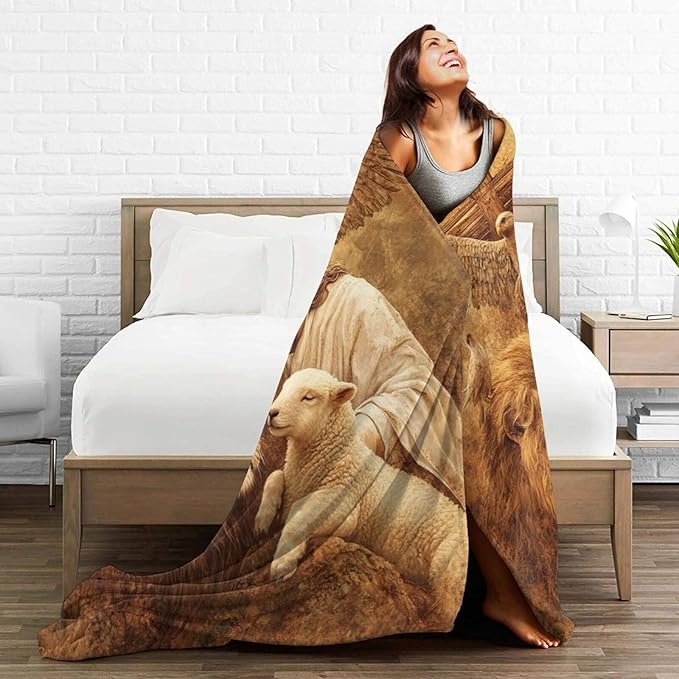 Jesus Blanket Lion Lamb Throws Christian Cross Print Plush Fuzzy Fleece Blankets Gifts for Girls Boys Women Super Soft Warm Cozy God Eagle Stuff for Men Women Couch Bed Sofa Bedding Decor 50"x40"