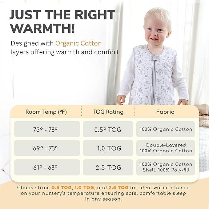 Mama Cheetah Toddler Sleep Sack with Feet, 1.0 TOG Organic Cotton Baby Wearable Blankets with Legs, Baby Sleeping Bag for Walkers, Early Walker 6-18 Month