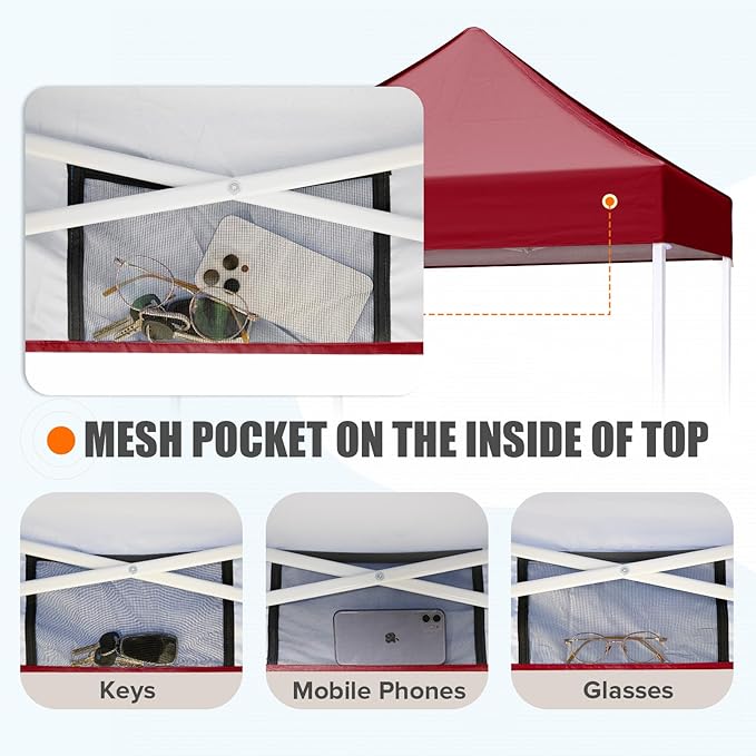 EAGLE PEAK 5x5 Pop Up Canopy Tent Instant Outdoor Canopy Easy Set-up Straight Leg Folding Shelter, Burgundy
