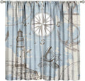 Nautical Costal Curtains, Compass Lighthouse Anchor Sailboat Pattern Blackout Print Home Bedroom Living Room Window Treatments 2 Panel Set 55x63 Inch