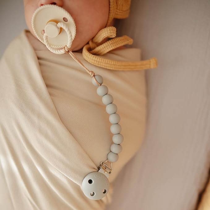 mushie Stretchy Baby Swaddle Blanket | Extra Soft & Snug Fit | 47"x47" (Fog)