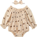 2pcs Infant Baby Girls Romper Dress Headband Long Sleeve Clothing Flowers Newborn Boho Girl Outfit Jumpsuit Clothes