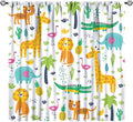 Kids Animals Blackout Curtains Cartoon Cute Abstract Fun Tropical Animals Art Printed for Children Girls Boys Bedroom Nursery Rod Pocket Decoration Window Drapes 2 Panels W21xL45in