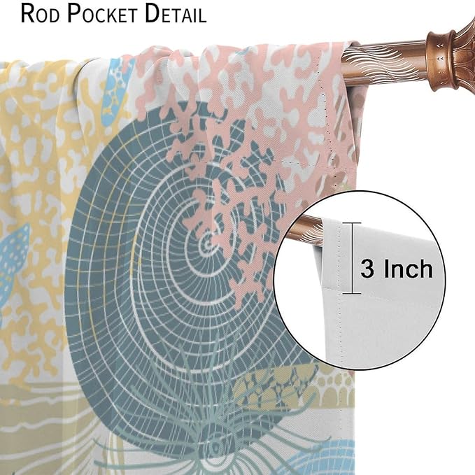 Nautical Blackout Curtain Beach Theme Starfish Seashell Nautical Rustic Ocean Sea Vintage Retro Coastal Summer Bedroom Set 2 Panels,55x63 Inches