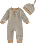 Infant Boys Fall Clothes Newborn Baby Romper Hat Stripe Knit Long Sleeve Bodysuit Jumpsuit Baby Going Home Outfit