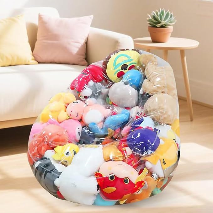 Stuffed Animal Storage Bean Bag Cover, 270L Clear Soft Toy Storage Bean Bag, Waterproof Stuffed Animal Storages Chair Cover, Large Capacity Stuffable Plush Toy Storages Kids Beans Bags Chair