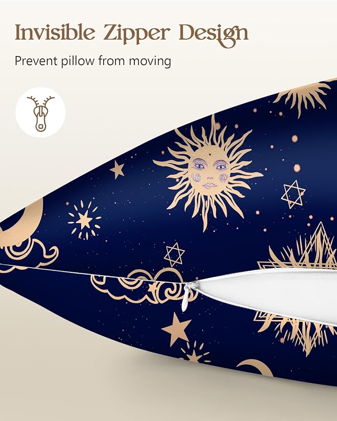 Silk Pillowcase 2 Pack - Cute Pillow Cases 20" x 26" Standard Size Set of 2 for Hair and Skin Smooth Soft Breathable with Hidden Zipper Cooling Pillow Covers for Sleeping, Sun Moon Sign