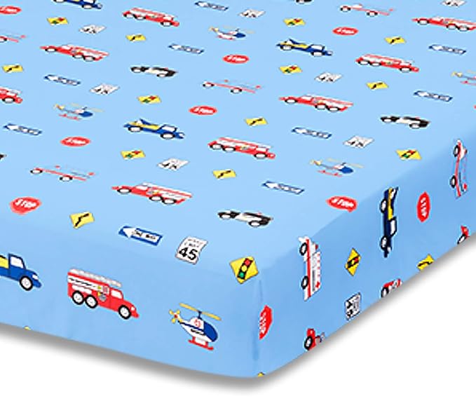 Everyday Kids 2 Pack Fitted Boys Crib Sheet, 100% Soft Breathable Microfiber Baby Sheet, Fits Standard Size Crib Mattress 28in x 52in, Nursery Sheet - Rescue/Blue