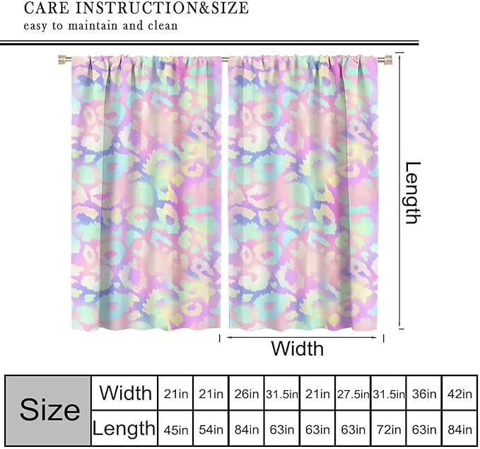 Colorful Leopard Curtains, Cheetah Safari Modern Rainbow Leopard Design Window Curtains for Bedroom Living Room Boys Kids Room 42" W X 63" L