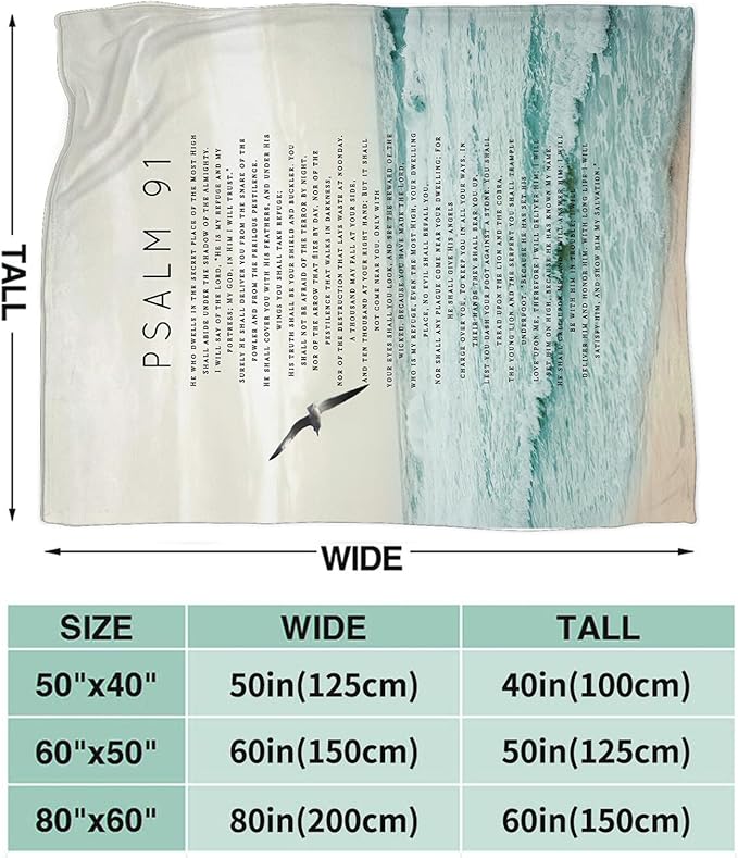 Tijuboni Psalm 91 Throw Blanket Christian Religious Gifts for Women Men Girls Boys Kids Adults Soft Flannel Fleece Blanket for Couch Sofa Bed Home Decor 40"x50"