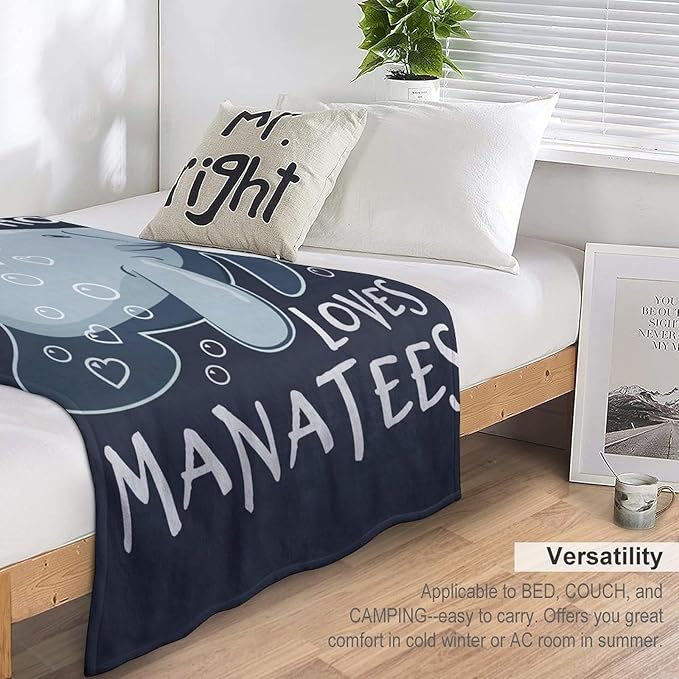 Just A Girl Who Loves Manatees Blanket Manatees Gifts for Girls Boys Woman Kids Lover Ocean Throw Blankets Soft Blanket Warm Fleece Flannel Plush Blankets for Bed Sofa Couch 60"x80"
