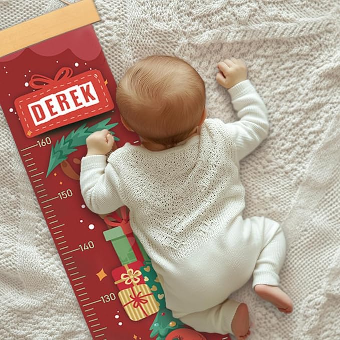 Personalized Name Child Height Wall Chart, Baby Height Growth Chart Wall, Height Chart for Wall Room Wall Decor（Santa Claus Gifts）