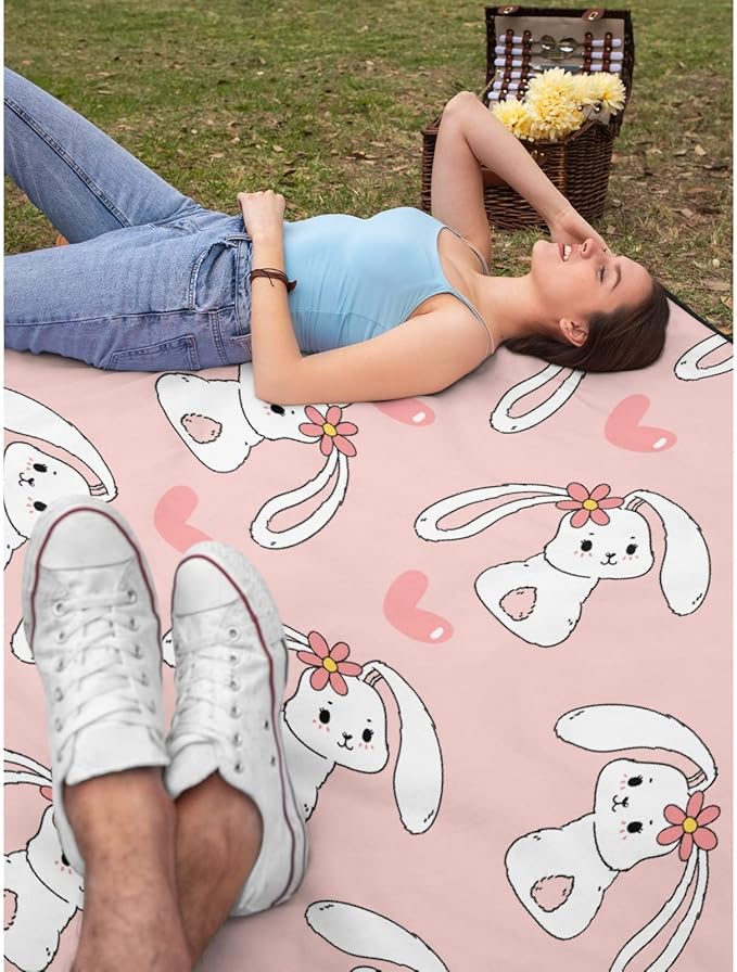 Thuswarm Cute Bunny Pink Flannel Throw Blanket Gifts Warm Cozy Soft Funny Print Blankets for Summer Room Decoration Bed Couch Sofa 80”×60” Large for Adult