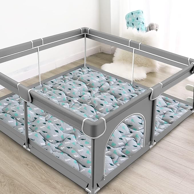 SPRINGSPIRIT Baby Play Mat, 59x59 Infant Play Mat for Playpen, Thicken Baby Mat for Floor, Non-Slip Washable Playmat for Babies, Toddlers, Grey