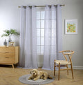MIUCO Semi Sheer Curtains Poly Linen Textured Solid Grommet Curtains 84 Inches Long for Nursery 2 Panels (2 x 37 Wide x 84" Long) Silver