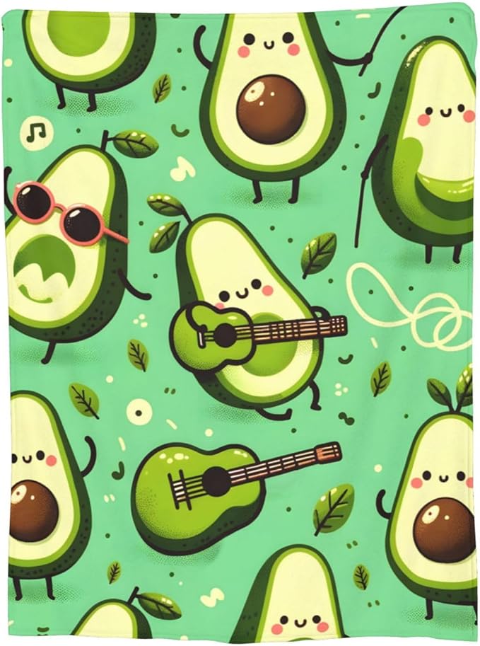 Cute Funny Avocado Fruit Blanket Throw Gifts for Kids Avocado Play Guitar Flannel Blankets Soft Fuzzy Lightweight for Home Decor Couch Bed Sofa 50x40 Inches