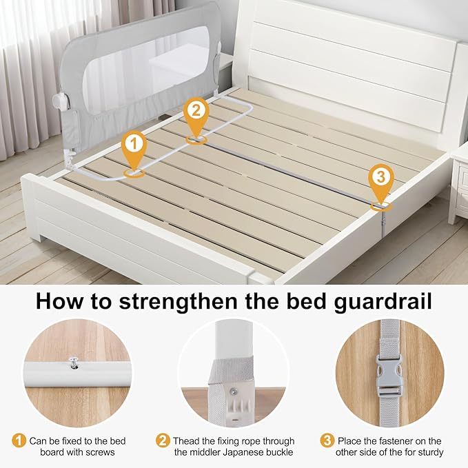 Bed Rail for Toddlers,Swing Down Kids Beds Rails Guard for Twin,Full,Queen,Bunk Size Bed,Extra Tall Child Bed Rail Guard with Reinforced Anchor Safety System(Grey,40 Inch,1 Side)