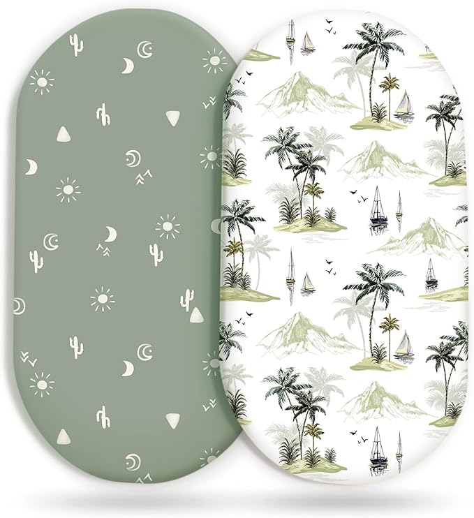 GRSSDER Stretchy Ultra Soft Fitted Bassinet Sheet Set 2 Pack, Universal Fit for Bassinets Baby Cradle Moses Basket Oval Rectangle Mattress Safe and Snug, Sunny Holiday Stylish Print