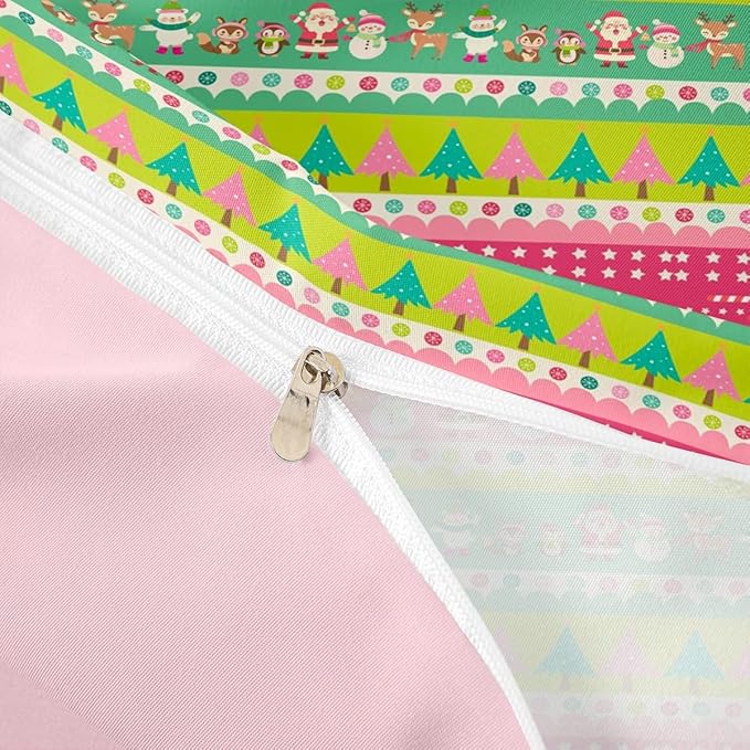 Christmas Bedding Set Cute Fox Santa Claus Polar Bear Comforter Cover for Kids Boys Girls Teens Christmas Tree Duvet Cover Breathable Pink Dots Stripe Bedspread Cover Room Decor Quilt Cover King Size