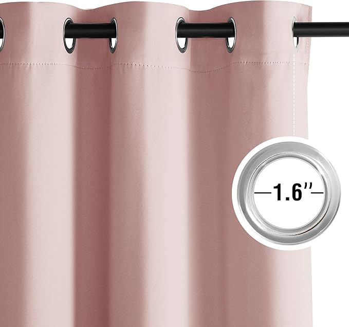 NICETOWN Blush Pink Room Darkening Curtains 72 Inches Long 2 Panels for Girls Room, Bedroom, Nursery Thermal Insulated Blackout Drapes Solid Grommet Noise Reducing Window Curtains, W40