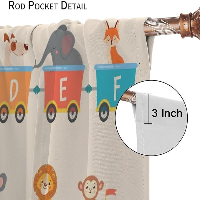 Kids Alphabet Curtains Funny Trains Letter Education School Cute Cartoon Animal Printed Curtain with Rod Pocket for Bedroom Living Room Drapes Window Treatments 2 Panels Set 63" W X 63" L