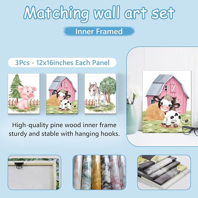 Personalized Baby Crib Bedding Set, 5 Pcs Custom Name Nursery Bedding Set for Baby Boys Girls, Farm Animals Crib Set, Double Layer, Toddler Crib Bedding, Infant Newborn Customized Gifts