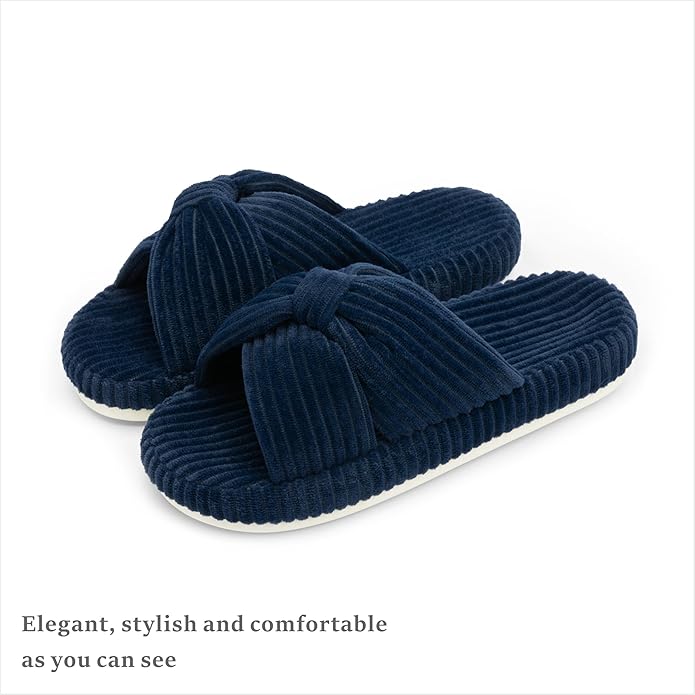 Chantomoo Slippers for Women Memory Foam House Bedroom Corduroy Bow Crossbands Slipper Shoes Comfy Trendy Gift Slippers