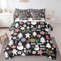 Christmas Kids Bedding Set Cartoon Snowman Gingerbread Man Comforter Set with Sheets for Boys Girls Christmas Tree Decor Bed in a Bag Pink Xmas Theme Black Bed Set 7Pcs King Size