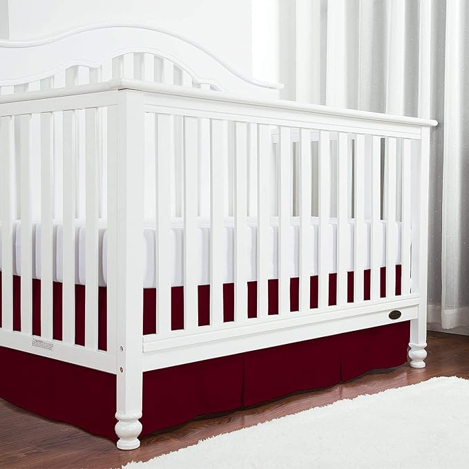 Box Pleated Mini Crib Bed Skirt Premium 100% Cotton 800 Thread Count Nursery Crib Toddler Bedding Crib Bedskirt for Baby Boys or Baby Girls, (24" x 38") + 10" Drop Lenght - Burgundy Solid