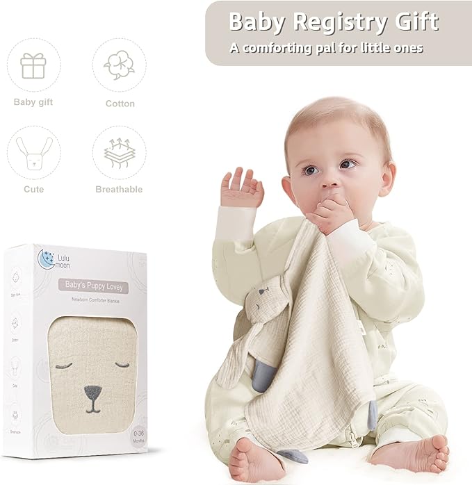 lulumoon Lovey for Babies Muslin: Snuggle Puppy Security Blanket for Self-Soothe - Newborn Gift for Baby Shower