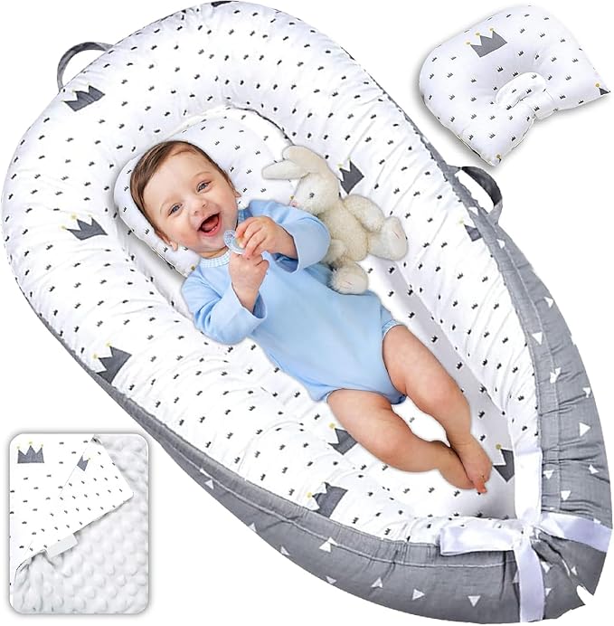 Totsi Baby Lounger with Pillow & Blanket | Ultra-Soft Baby Nest | Machine Washable Infant Lounger 0-24 Months | Adjustable Infant Nest for Travel | Baby Nest for Newborn