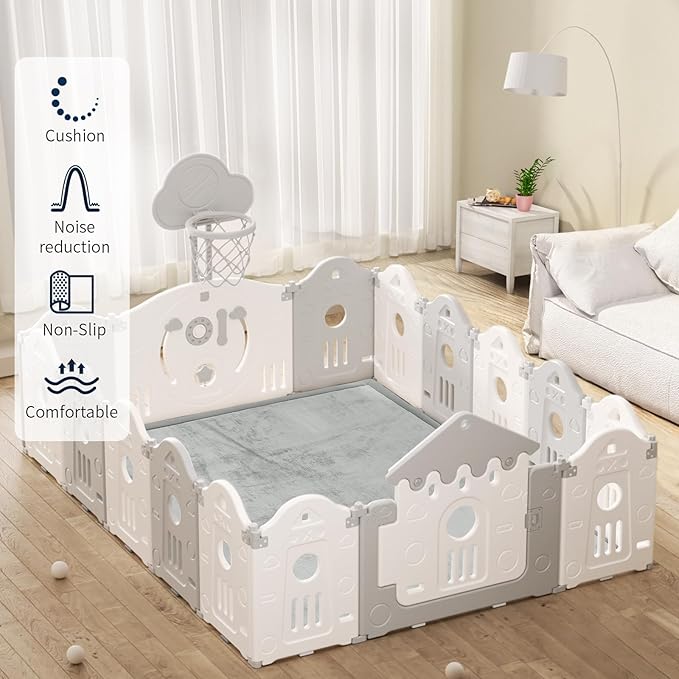 ACOMOPACK Baby Play Mat for Floor 1.3" Thick Memory Foam Play Mat 59"×71" Tummy Time Crawling with Non-Slip Bottom for Living Room,Nursery,Soft Velvet Playpen Mats for Kids,Infants（Light Grey）