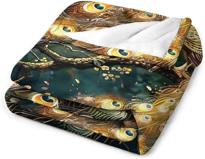 Peacock Blanket Gold Peacock Gifts for Girls Boys Woman Kids Lover Throw Blankets Soft Blanket Warm Fleece Flannel Plush Blankets for Bed Sofa Couch 60"x80"