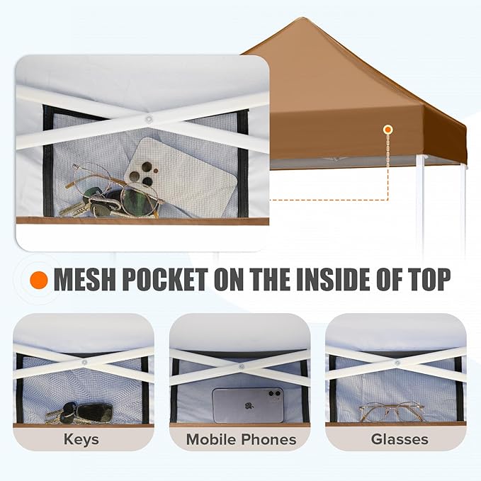 EAGLE PEAK 5x5 Pop Up Canopy Tent Instant Outdoor Canopy Easy Set-up Straight Leg Folding Shelter, Khaki