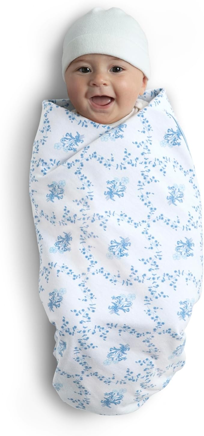 Delta Children 100% Organic Jersey Cotton Baby Receiving Blankets for Girls and Boys – 30x40 Inches - GOTS Certified (Pack of 2), Blue Botanicals