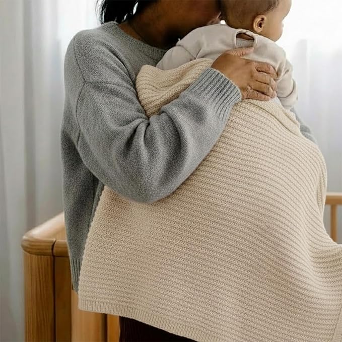 Baby Knit Blanket, 100% Cotton Waffle Patterns, Soft, Cozy, Lightweight Swaddle for Newborn & Infant Swaddling Beige Neutral, Perfect Baby Shower Ideas Beige 30x40