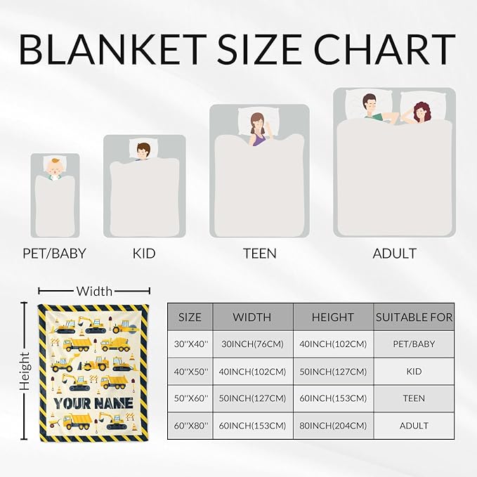 Custom Construction Blanket for Construction Lovers - 50" x 60" Inches Warm Fuzzy Throw Blanket Gift - Yellow Throw for Sofa, Work, Living Room