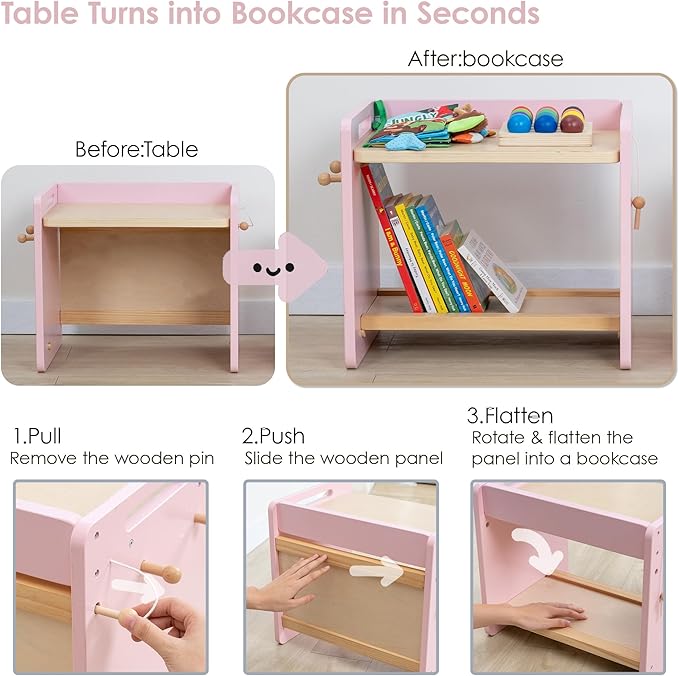 Montessori Weaning Table and Chair Set - Adjustable Design for Toddlers, Ideal for Mealtime, Learning, and Play, Pink